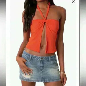 Edikted Orange Julia Split front halter top size large new with tags!